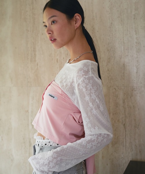 SOEMIN(ソミン)の「【SELECT】Star pattern lace long sleeve tops/スターパターンレース長袖トップス(Tシャツ/カットソー・レディース・ブラック/ホワイト・FREE)」の10枚目の写真
