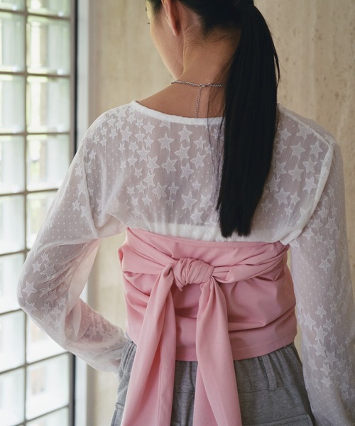 SOEMIN(ソミン)の「【SELECT】Star pattern lace long sleeve tops/スターパターンレース長袖トップス(Tシャツ/カットソー・レディース・ブラック/ホワイト・FREE)」の11枚目の写真