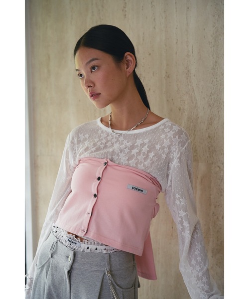 SOEMIN(ソミン)の「【SELECT】Star pattern lace long sleeve tops/スターパターンレース長袖トップス(Tシャツ/カットソー・レディース・ブラック/ホワイト・FREE)」の13枚目の写真