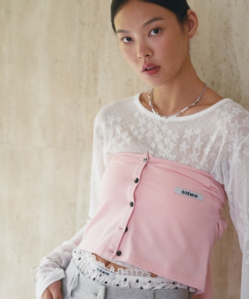 SOEMIN(ソミン)の「【SELECT】Star pattern lace long sleeve tops/スターパターンレース長袖トップス(Tシャツ/カットソー・レディース・ブラック/ホワイト・FREE)」の12枚目の写真