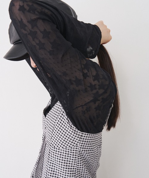 SOEMIN(ソミン)の「【SELECT】Star pattern lace long sleeve tops/スターパターンレース長袖トップス(Tシャツ/カットソー・レディース・ブラック/ホワイト・FREE)」の19枚目の写真