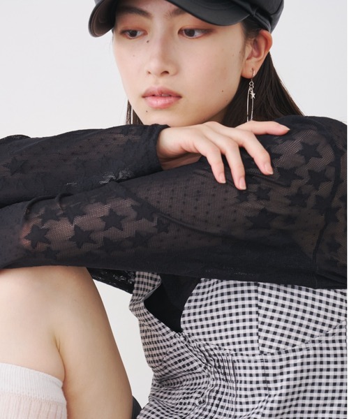 SOEMIN(ソミン)の「【SELECT】Star pattern lace long sleeve tops/スターパターンレース長袖トップス(Tシャツ/カットソー・レディース・ブラック/ホワイト・FREE)」の18枚目の写真