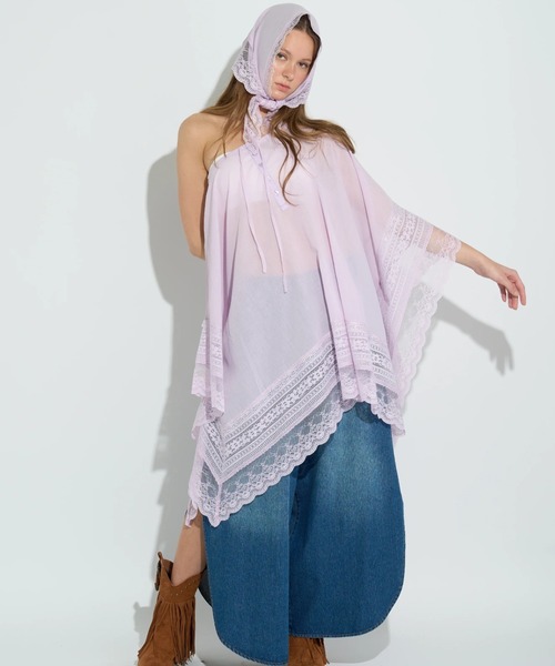 ANNA SUI NYC(アナ スイ エヌ ワイ シー)の「ANNA SUI NYC/アナ スイ エヌワイシー/3WAY BOHO ポンチョ(シャツ/ブラウス・レディース・ラベンダー/ブラック・F)」の4枚目の写真
