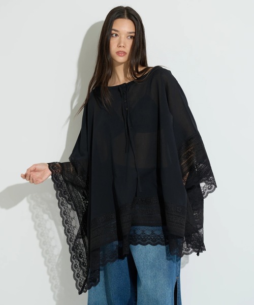 ANNA SUI NYC(アナ スイ エヌ ワイ シー)の「ANNA SUI NYC/アナ スイ エヌワイシー/3WAY BOHO ポンチョ(シャツ/ブラウス・レディース・ラベンダー/ブラック・F)」の7枚目の写真