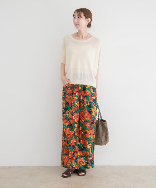 ITEMS URBANRESEARCH（アイテムズ アーバンリサーチ）の「ショート半袖ニット（ニット/セーター・レディース・オフホワイト/チャコールグレー/レッド・FREE）」の6枚目の写真