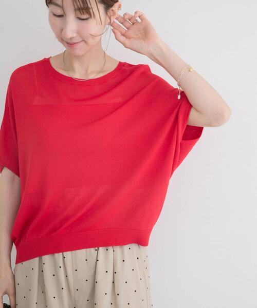 ITEMS URBANRESEARCH（アイテムズ アーバンリサーチ）の「ショート半袖ニット（ニット/セーター・レディース・オフホワイト/チャコールグレー/レッド・FREE）」の16枚目の写真