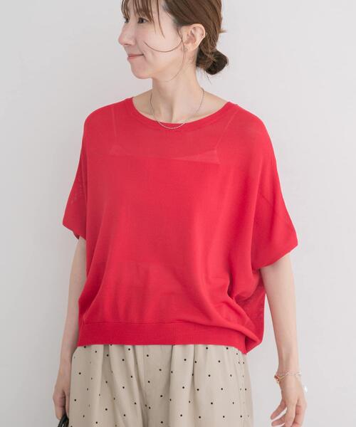 ITEMS URBANRESEARCH（アイテムズ アーバンリサーチ）の「ショート半袖ニット（ニット/セーター・レディース・オフホワイト/チャコールグレー/レッド・FREE）」の17枚目の写真