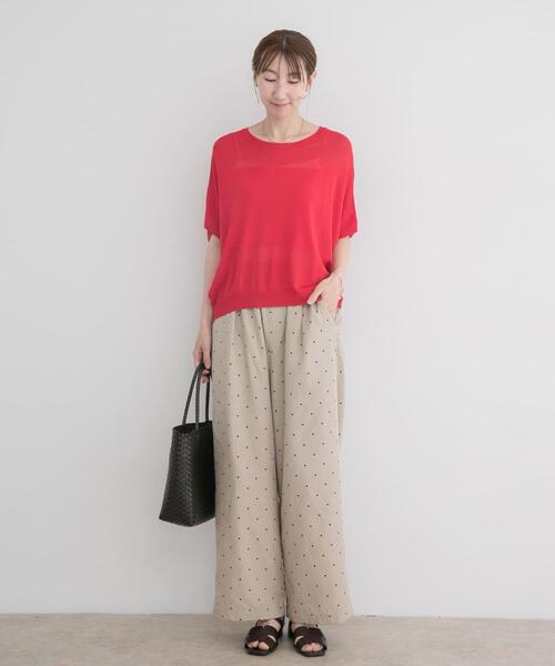ITEMS URBANRESEARCH（アイテムズ アーバンリサーチ）の「ショート半袖ニット（ニット/セーター・レディース・オフホワイト/チャコールグレー/レッド・FREE）」の21枚目の写真