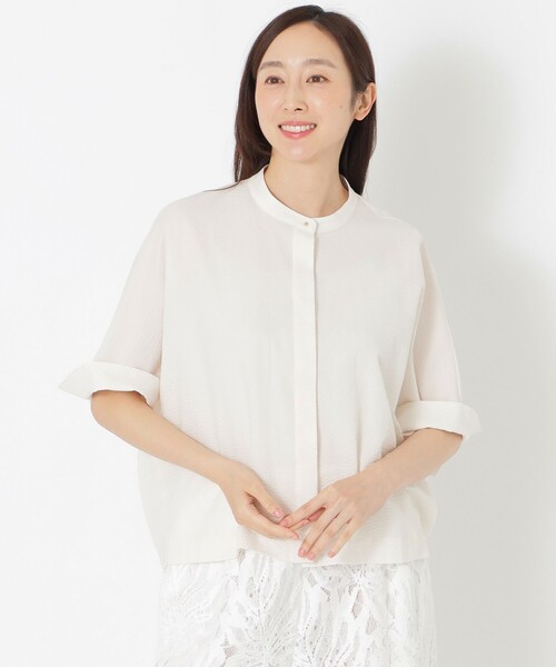 S.ESSENTIALS（エスエッセンシャルズ）の「サッカーコクーンブラウス（シャツ/ブラウス・レディース・ダークネイビー/オフホワイト/グリーン系その他4/ブラウン系その他4・38）」の2枚目の写真