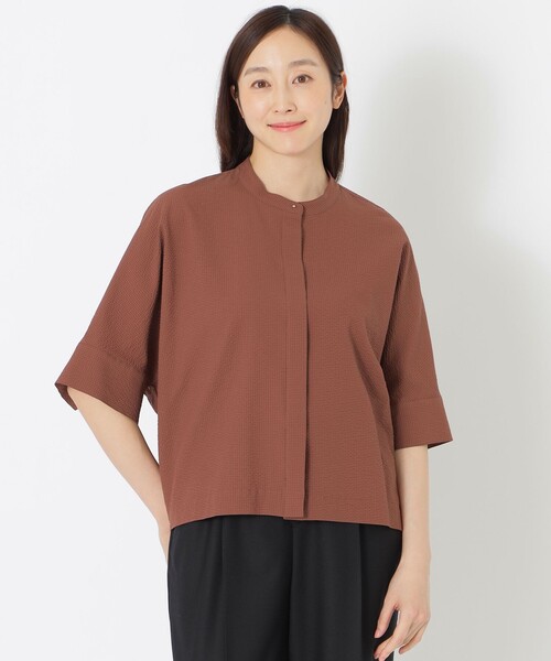 S.ESSENTIALS（エスエッセンシャルズ）の「サッカーコクーンブラウス（シャツ/ブラウス・レディース・ダークネイビー/オフホワイト/グリーン系その他4/ブラウン系その他4・38）」の3枚目の写真