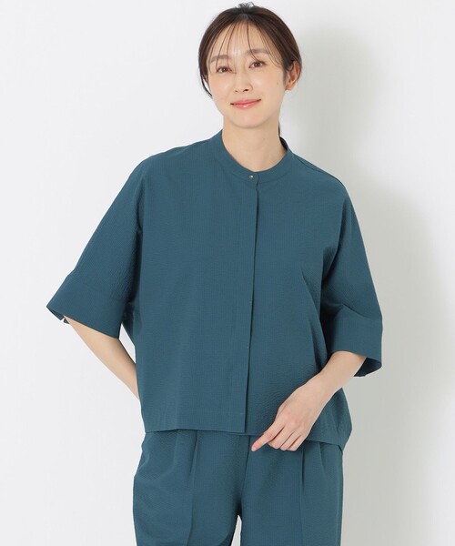 S.ESSENTIALS（エスエッセンシャルズ）の「サッカーコクーンブラウス（シャツ/ブラウス・レディース・ダークネイビー/オフホワイト/グリーン系その他4/ブラウン系その他4・38）」の4枚目の写真