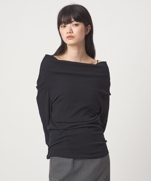 EMMEL REFINES(エメルリファインズ)の「<EMMEL REFINES>EM フライス ルーズフィット オフショルダー カットソー(Tシャツ/カットソー・レディース・クリーム/ブラック・FREE)」の5枚目の写真