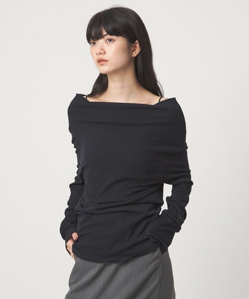 EMMEL REFINES(エメルリファインズ)の「<EMMEL REFINES>EM フライス ルーズフィット オフショルダー カットソー(Tシャツ/カットソー・レディース・クリーム/ブラック・FREE)」の6枚目の写真