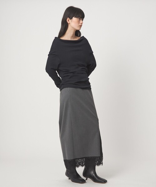EMMEL REFINES(エメルリファインズ)の「<EMMEL REFINES>EM フライス ルーズフィット オフショルダー カットソー(Tシャツ/カットソー・レディース・クリーム/ブラック・FREE)」の11枚目の写真