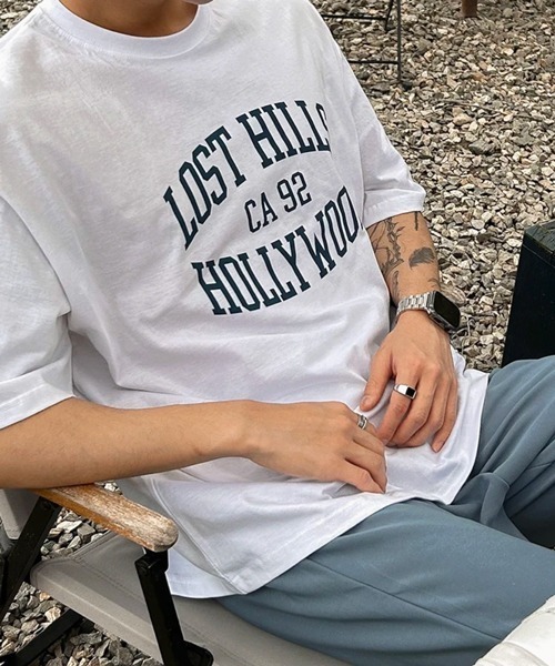 NOWLE(ノウル)の「【NOWLE】ダブルアーチロゴ 半袖Tシャツ / レトロアメカジ ハリウッドカレッジグラフィック クラシックトップス(Tシャツ/カットソー・メンズ・ホワイト・X-LARGE/LARGE/MEDIUM)」の4枚目の写真