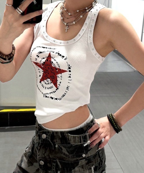 SHEENA(シーナ)の「スター×サークルロゴスタッズタンクトップ(タンクトップ・レディース・ホワイト/ブラック・M)」の7枚目の写真