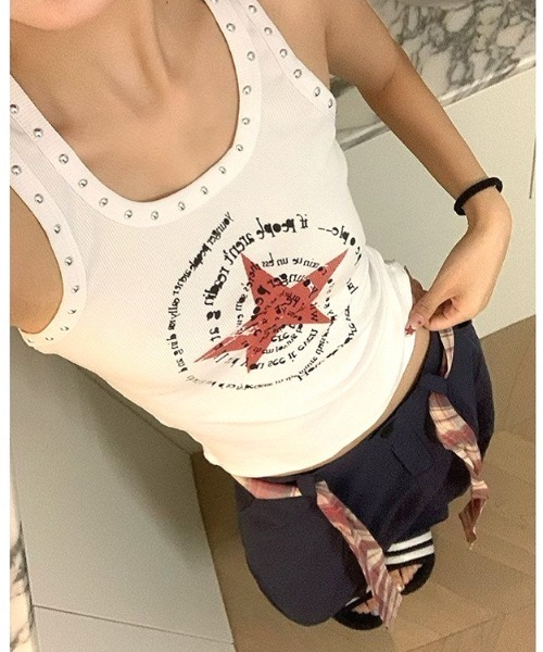 SHEENA(シーナ)の「スター×サークルロゴスタッズタンクトップ(タンクトップ・レディース・ホワイト/ブラック・M)」の9枚目の写真