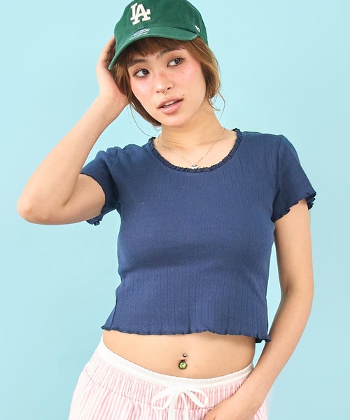 anap mimpi(アナップミンピ)の「アイレット コンパクト Tシャツ(Tシャツ/カットソー・レディース・ネイビー/アイボリー・F)」の2枚目の写真