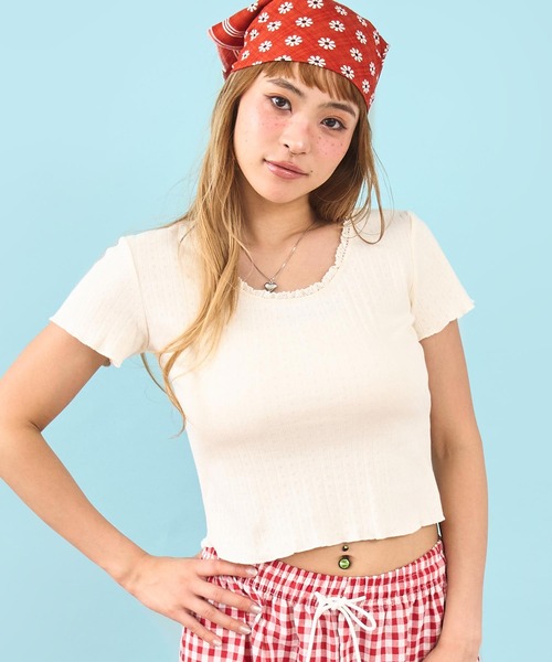 anap mimpi(アナップミンピ)の「アイレット コンパクト Tシャツ(Tシャツ/カットソー・レディース・ネイビー/アイボリー・F)」の8枚目の写真
