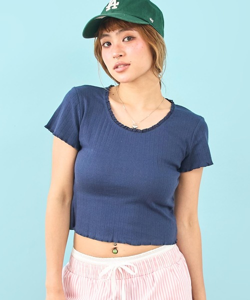 anap mimpi(アナップミンピ)の「アイレット コンパクト Tシャツ(Tシャツ/カットソー・レディース・ネイビー/アイボリー・F)」の14枚目の写真