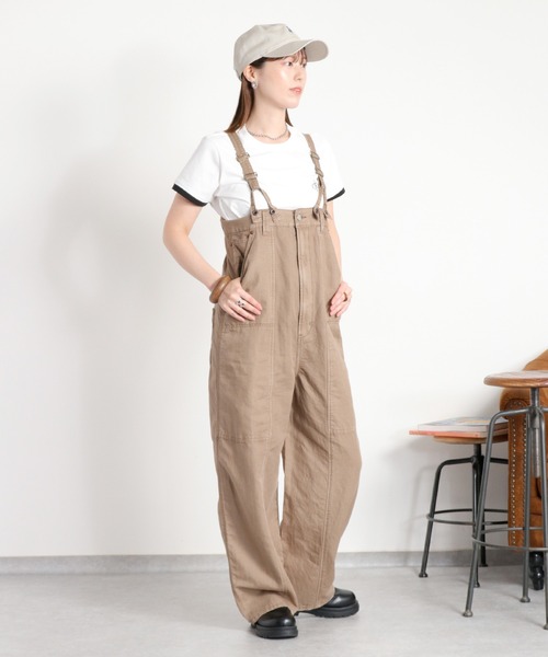 cepo（セポ）の「リネンミックス ワークデニムサロペット（サロペット/オーバーオール・レディース・ブルー系2/ワンウォッシュ/ブラウン・M/S）」の4枚目の写真