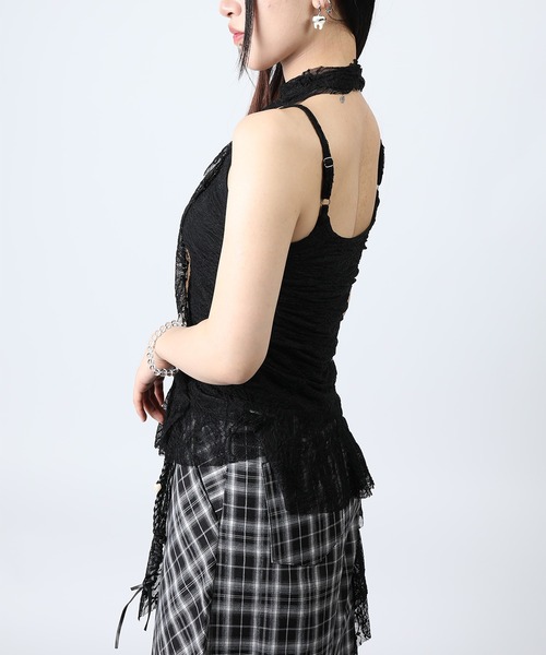 HOOK(フック)の「HOOK for girls 総レース × アシンメトリー裾 リボンタイ付き キャミソール トップス (SS)(キャミソール・レディース・ライトブルー/ブラック/ホワイト・FREE)」の15枚目の写真