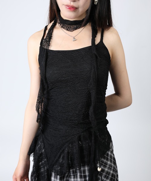 HOOK(フック)の「HOOK for girls 総レース × アシンメトリー裾 リボンタイ付き キャミソール トップス (SS)(キャミソール・レディース・ライトブルー/ブラック/ホワイト・FREE)」の17枚目の写真