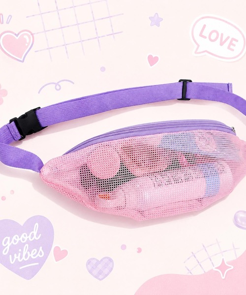 TONE SELECT GOODS(トーンセレクトグッズ)の「LESRIRE / バイカラーメッシュボディバッグ L9352(ボディバッグ/ウエストポーチ・レディース・ピンク/ブルー・FREE)」の2枚目の写真