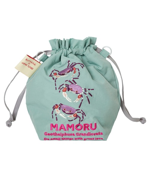 KATOKOA mamoru（カトコアマモル）の「【KATOKOA mamoru】巾着バッグ 刺繍入り（ショルダーバッグ・レディース・グレー/グリーン/サックスブルー/ピンク/ワイン/ブラウン/ターコイズブルー系・FREE）」の4枚目の写真