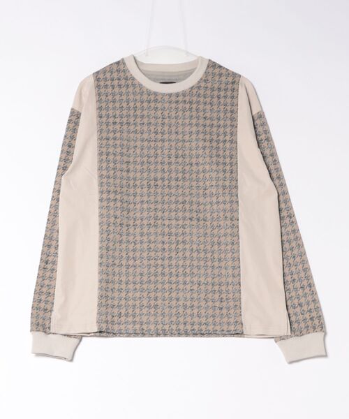NO WAY(ノーウェイ)の「/MMMM/ダイヤ、千鳥、ジャガード サイドパネルドロングスリーブTEE(Tシャツ/カットソー・メンズ・ベージュ系その他・MEDIUM)」の1枚目の写真
