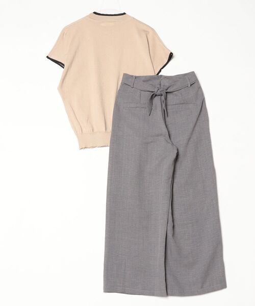 gossip!ロサンゼルス(ゴシップロサンゼルス)の「配色アクセントパイピング半袖ニット+リボンワイドパンツセットアップ(セットアップ・レディース・グレー・M)」の9枚目の写真