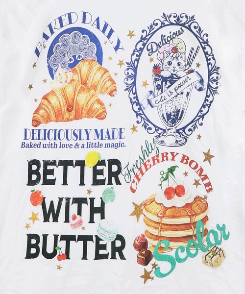 ScoLar（スカラー）の「ScoLar(スカラー) いろんなフード柄 裾レースTシャツ（Tシャツ/カットソー・レディース・ブラック/ネイビー/オフホワイト/オレンジ・MEDIUM）」の13枚目の写真