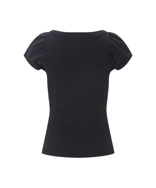 PLEASENOFOLLOW(プリーズノーフォロー)の「Sia Button Shirring Short Sleeve Top (Black)(Tシャツ/カットソー・レディース・その他・FREE)」の3枚目の写真