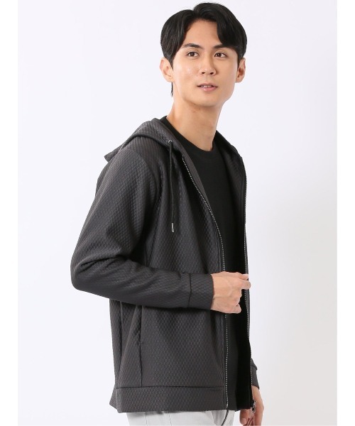 TAKA-Q(タカキュー)の「フルジップ パーカー メンズ 長袖 ストレッチ ハニカム ジャガード フーディー(パーカー・メンズ・ネイビー/グレー系その他2/ライトグレー/ボルドー・X-LARGE/MEDIUM/LARGE)」の15枚目の写真