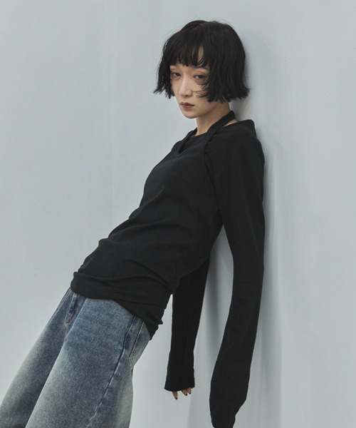 feepur(フェピュール)の「ホルターレイヤードセットロンTee(Tシャツ/カットソー・レディース・アイボリー/ブラック・MEDIUM)」の5枚目の写真