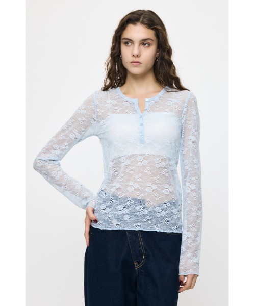 MOUSSY（マウジー）の「ES HENRY NECK LACE トップス（Tシャツ/カットソー・レディース・ライトブルー/ブラウン/ブラック/ホワイト・1/2）」の4枚目の写真