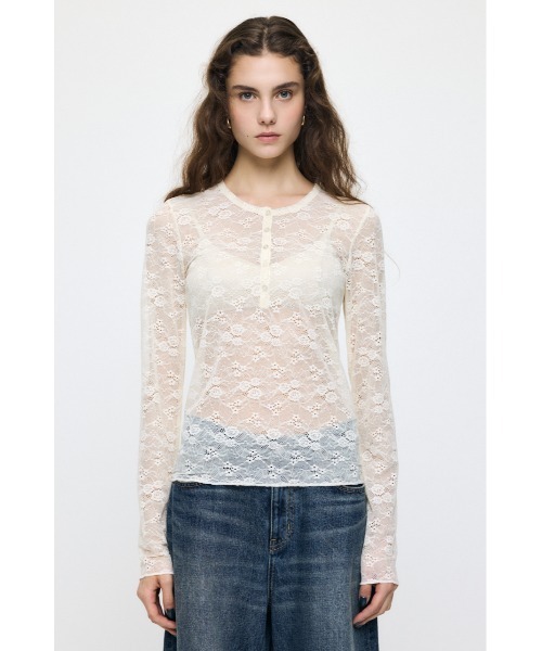 MOUSSY（マウジー）の「ES HENRY NECK LACE トップス（Tシャツ/カットソー・レディース・ライトブルー/ブラウン/ブラック/ホワイト・1/2）」の10枚目の写真