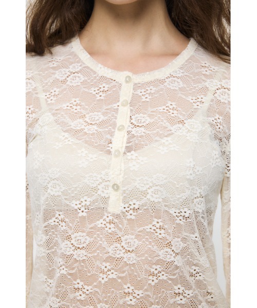 MOUSSY（マウジー）の「ES HENRY NECK LACE トップス（Tシャツ/カットソー・レディース・ライトブルー/ブラウン/ブラック/ホワイト・1/2）」の14枚目の写真