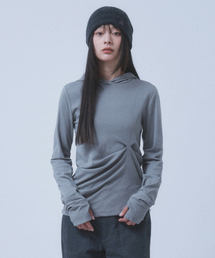 DRAPED HOODED LONG SLEEVE [GREY]