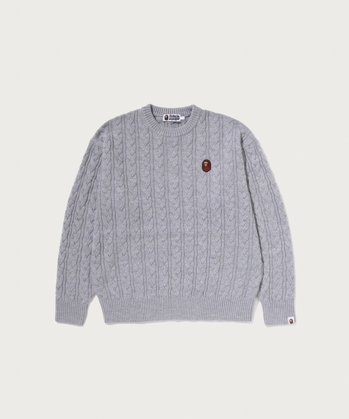 A BATHING APE(アベイシングエイプ)の「ONE POINT CABLE KNIT CREWNECK SWEATSHIRT(ニット/セーター・メンズ・ブラック/グレー・X-LARGE/LARGE/SMALL/MEDIUM)」の2枚目の写真