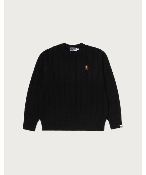 A BATHING APE(アベイシングエイプ)の「ONE POINT CABLE KNIT CREWNECK SWEATSHIRT(ニット/セーター・メンズ・ブラック/グレー・X-LARGE/LARGE/SMALL/MEDIUM)」の1枚目の写真