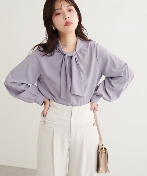natural couture(ナチュラルクチュール)の「2WAYスリーブリボンタイブラウス(シャツ/ブラウス・レディース・その他1/サックスブルー/オフホワイト/ネイビー/ライトベージュ/ボルドー/その他2・FREE)」の4枚目の写真