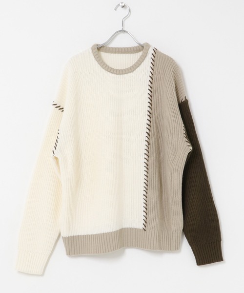 ITEMS URBANRESEARCH(アイテムズ アーバンリサーチ)の「ブランケットステッチ パッチワークニット(ニット/セーター・メンズ・ネイビー/ブラック/ホワイト・LARGE/MEDIUM)」の9枚目の写真