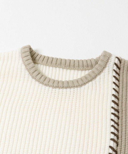 ITEMS URBANRESEARCH(アイテムズ アーバンリサーチ)の「ブランケットステッチ パッチワークニット(ニット/セーター・メンズ・ネイビー/ブラック/ホワイト・LARGE/MEDIUM)」の10枚目の写真