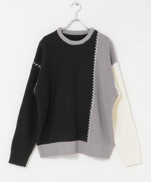 ITEMS URBANRESEARCH(アイテムズ アーバンリサーチ)の「ブランケットステッチ パッチワークニット(ニット/セーター・メンズ・ネイビー/ブラック/ホワイト・LARGE/MEDIUM)」の18枚目の写真