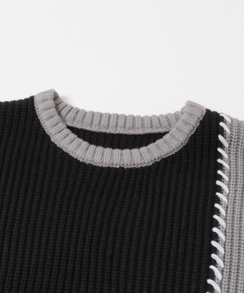 ITEMS URBANRESEARCH(アイテムズ アーバンリサーチ)の「ブランケットステッチ パッチワークニット(ニット/セーター・メンズ・ネイビー/ブラック/ホワイト・LARGE/MEDIUM)」の19枚目の写真