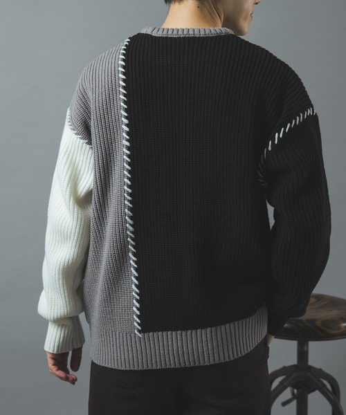 ITEMS URBANRESEARCH(アイテムズ アーバンリサーチ)の「ブランケットステッチ パッチワークニット(ニット/セーター・メンズ・ネイビー/ブラック/ホワイト・LARGE/MEDIUM)」の11枚目の写真