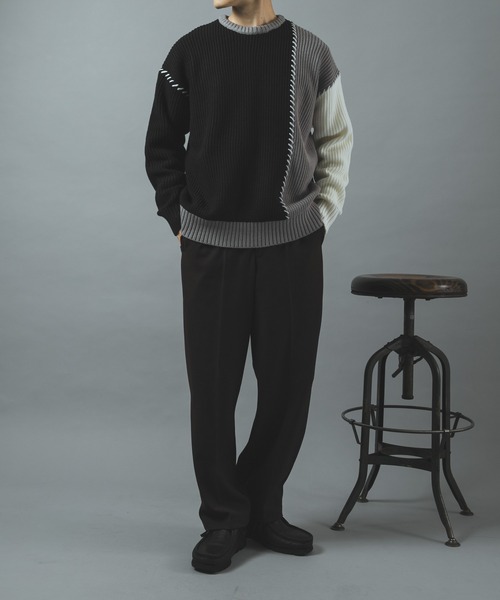 ITEMS URBANRESEARCH(アイテムズ アーバンリサーチ)の「ブランケットステッチ パッチワークニット(ニット/セーター・メンズ・ネイビー/ブラック/ホワイト・LARGE/MEDIUM)」の13枚目の写真