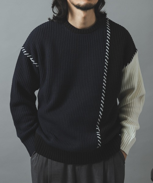 ITEMS URBANRESEARCH(アイテムズ アーバンリサーチ)の「ブランケットステッチ パッチワークニット(ニット/セーター・メンズ・ネイビー/ブラック/ホワイト・LARGE/MEDIUM)」の21枚目の写真
