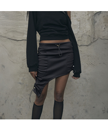 Drawstring Shirring Edge Mini Skirt (CHARCOAL)
